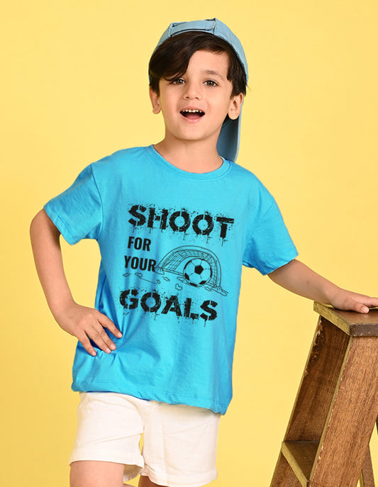 Nusyl Boys Sky Blue Shoot For Your Goals Printed Short sleeve Cotton Blend Oversized T-shirts