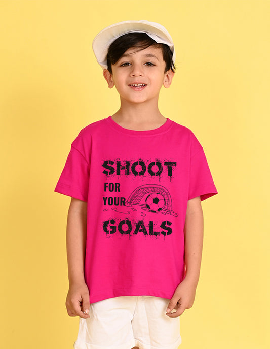 Nusyl Boys Hot Pink Shoot For Your Goals Printed Short sleeve Cotton Blend Oversized T-shirts