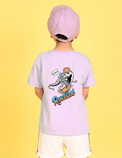 Nusyl Boys Lilac Dinosaur & Text Back  Printed Short sleeve Cotton Blend Oversized T-shirts