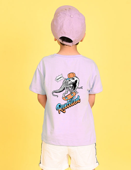 Nusyl Boys Lilac Dinosaur & Text Back  Printed Short sleeve Cotton Blend Oversized T-shirts