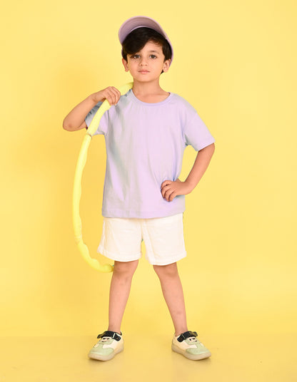 Nusyl Boys Lilac Dinosaur & Text Back  Printed Short sleeve Cotton Blend Oversized T-shirts