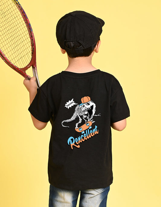 Nusyl Boys Black Dinosaur & Text Back  Printed Short sleeve Cotton Blend Oversized T-shirts