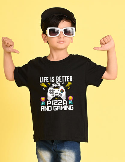 Nusyl Boys Black Life is Better Text Printed Short sleeve Cotton Blend Oversized T-shirts