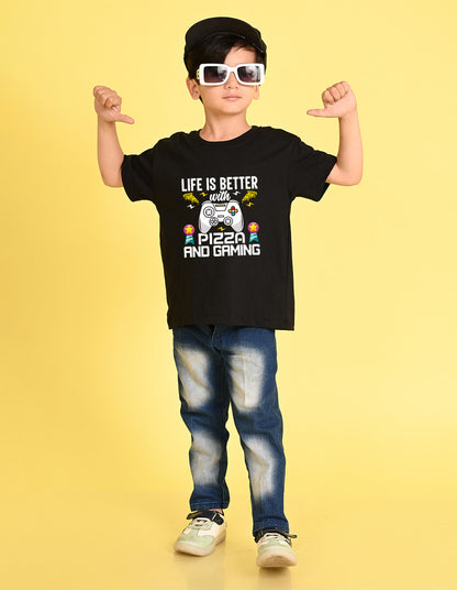 Nusyl Boys Black Life is Better Text Printed Short sleeve Cotton Blend Oversized T-shirts