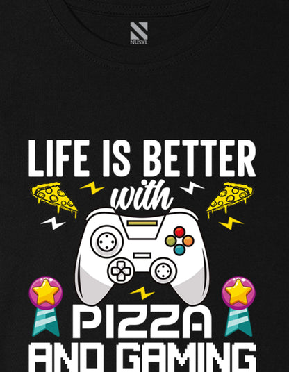 Nusyl Boys Black Life is Better Text Printed Short sleeve Cotton Blend Oversized T-shirts