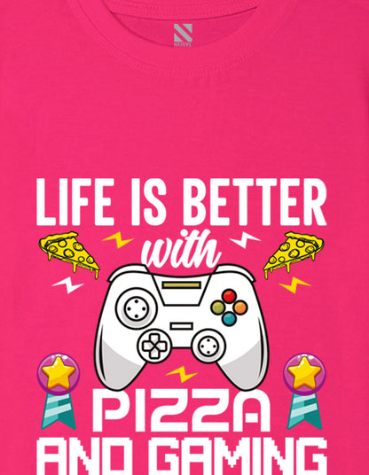 Nusyl Boys Hot Pink Life is Better Text Printed Short sleeve Cotton Blend Oversized T-shirts