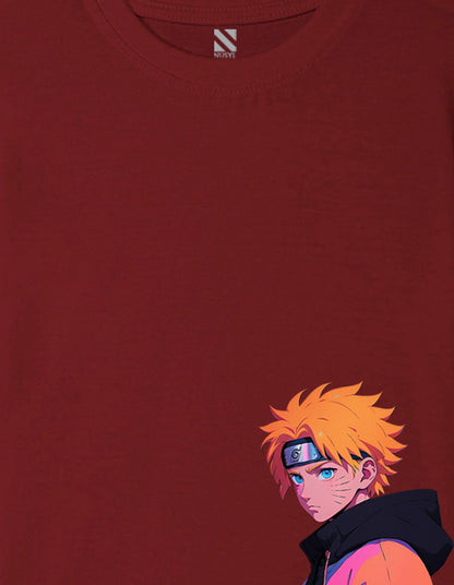 Nusyl Boys Wine Naruto Printed Short sleeve Cotton Blend Oversized T-shirts