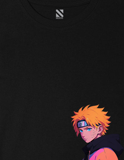 Nusyl Boys Black Naruto Printed Short sleeve Cotton Blend Oversized T-shirts