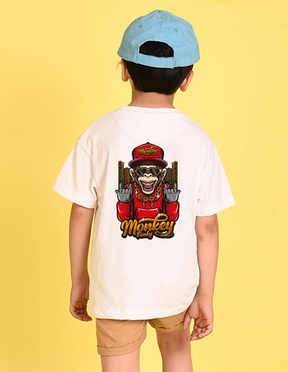 Nusyl Boys White Monkey Funky Printed Short sleeve Cotton Blend Oversized T-shirts