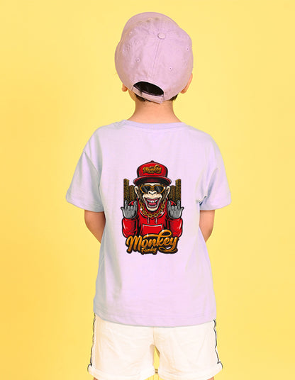 Nusyl Boys Lilac Monkey Funky Printed Short sleeve Cotton Blend Oversized T-shirts