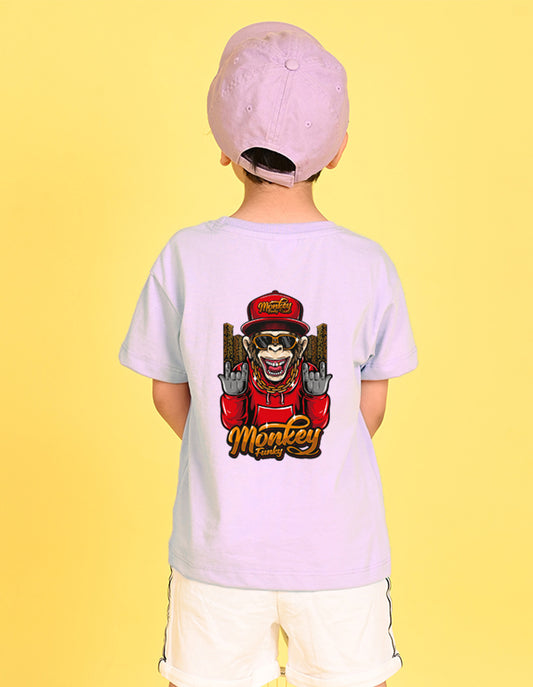 Nusyl Boys Lilac Monkey Funky Printed Short sleeve Cotton Blend Oversized T-shirts