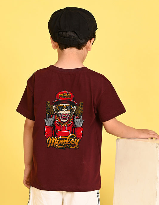 Nusyl Boys Wine Monkey Funky Printed Short sleeve Cotton Blend Oversized T-shirts