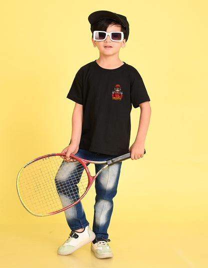 Nusyl Boys Black Monkey Funky Printed Short sleeve Cotton Blend Oversized T-shirts