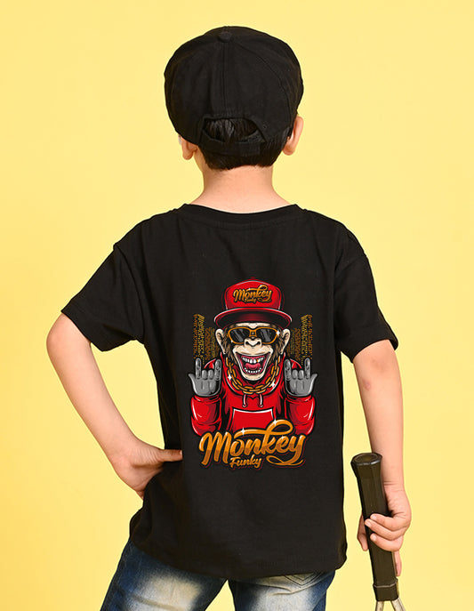 Nusyl Boys Black Monkey Funky Printed Short sleeve Cotton Blend Oversized T-shirts