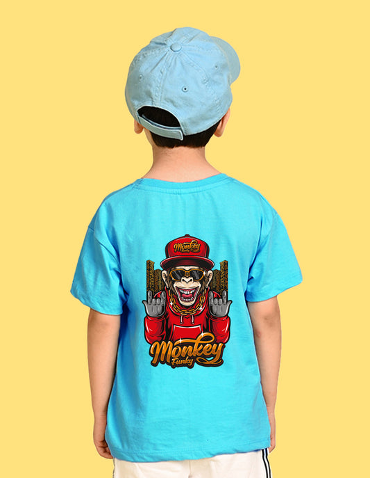 Nusyl Boys Sky Blue Monkey Funky Printed Short sleeve Cotton Blend Oversized T-shirts