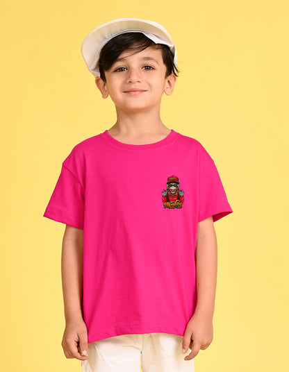 Nusyl Boys Hot Pink Monkey Funky Printed Short sleeve Cotton Blend Oversized T-shirts