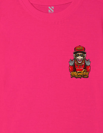Nusyl Boys Hot Pink Monkey Funky Printed Short sleeve Cotton Blend Oversized T-shirts