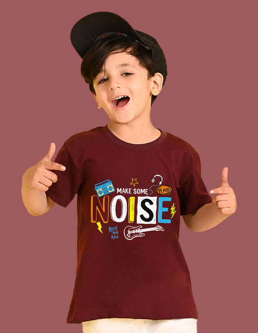 Nusyl Boys Wine Noise Text Printed Short Sleeve Oversized T-Shirt