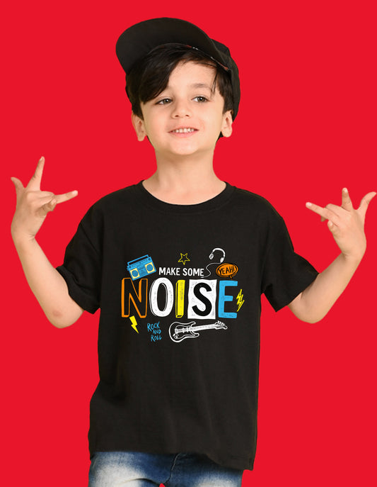 Nusyl Boys Black Noise Text Printed Short Sleeve Oversized T-Shirt