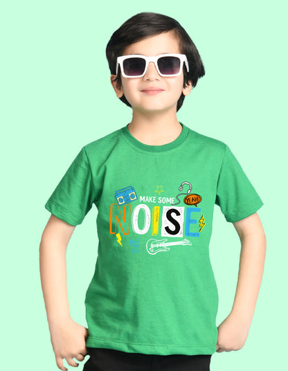 Nusyl Boys Green Noise Text Printed Short Sleeve Oversized T-Shirt