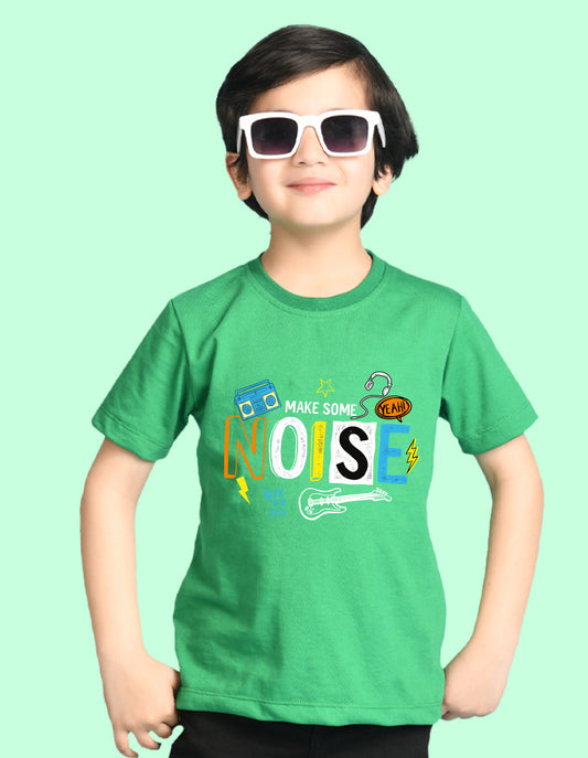 Nusyl Boys Green Noise Text Printed Short Sleeve Oversized T-Shirt