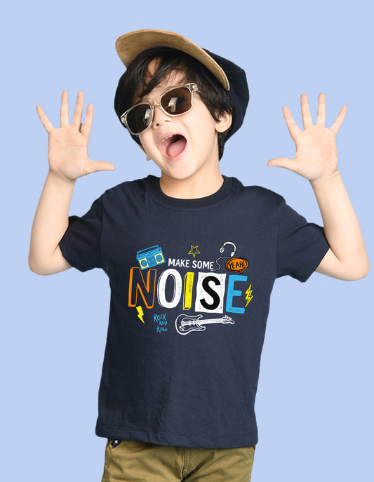 Nusyl Boys Navy Blue Noise Text Printed Short Sleeve Oversized T-Shirt