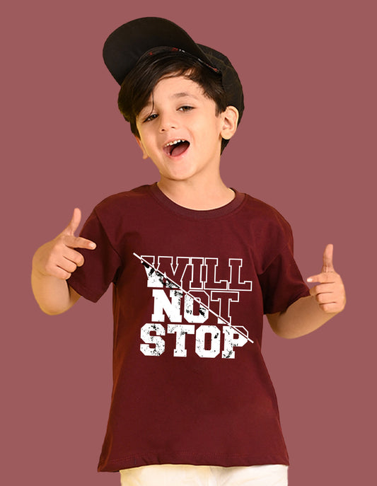 Nusyl Boys Wine Will Not Stop Text Printed Short Sleeve Oversized T-Shirt