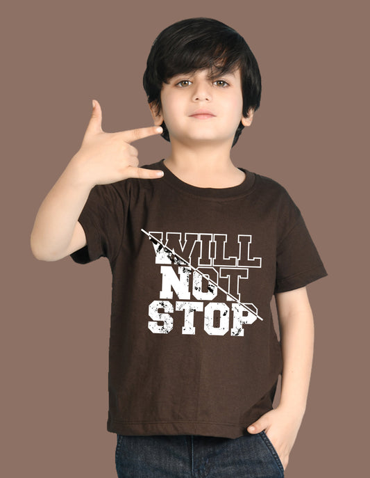 Nusyl Boys Brown Will Not Stop Text Printed Short Sleeve Oversized T-Shirt