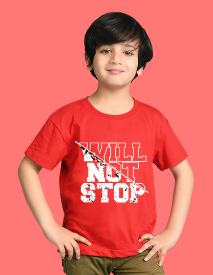 Nusyl Boys Red Will Not Stop Text Printed Short Sleeve Oversized T-Shirt