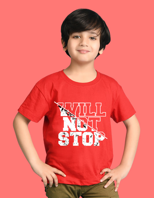Nusyl Boys Red Will Not Stop Text Printed Short Sleeve Oversized T-Shirt