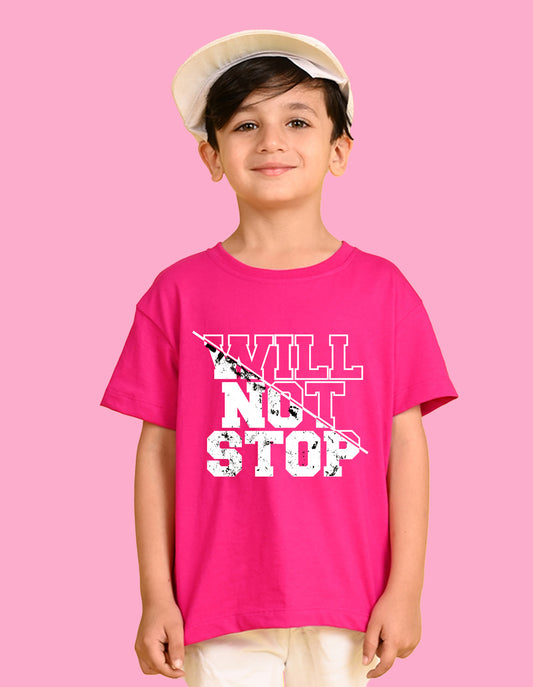 Nusyl Boys Hot Pink Will Not Stop Text Printed Short Sleeve Oversized T-Shirt