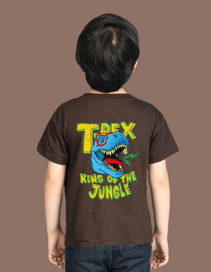 Nusyl Boys Brown T-Rex Text Printed Short Sleeve Oversized T-Shirt