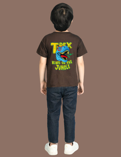 Nusyl Boys Brown T-Rex Text Printed Short Sleeve Oversized T-Shirt