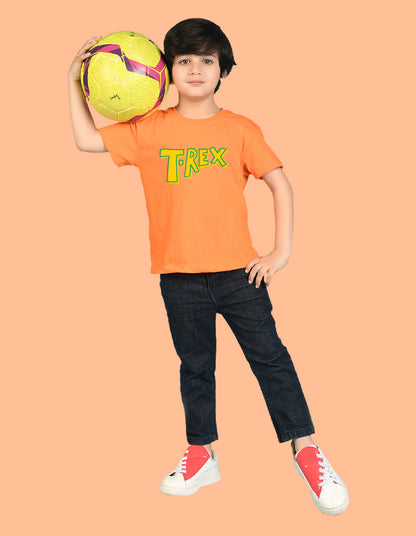 Nusyl Boys Orange T-Rex Text Printed Short Sleeve Oversized T-Shirt
