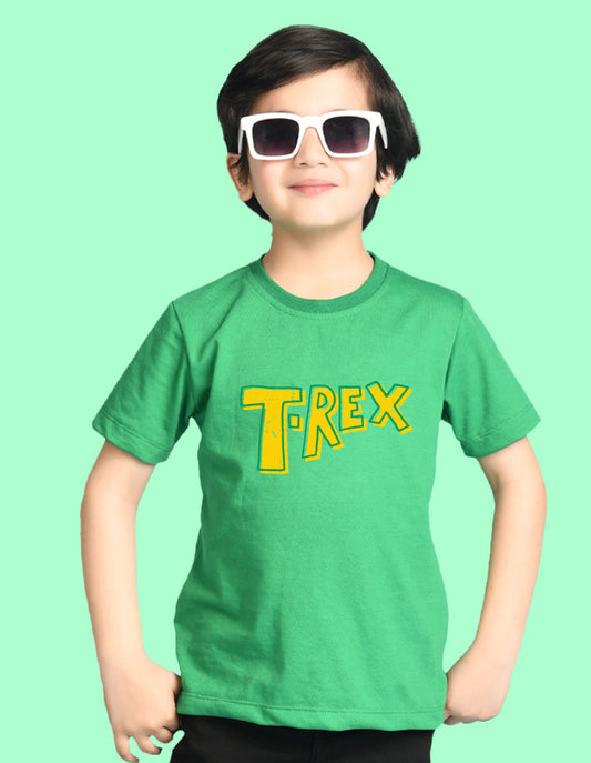 Nusyl Boys Green T-Rex Text Printed Short Sleeve Oversized T-Shirt