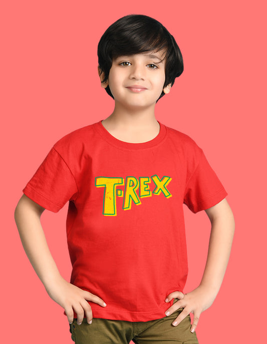 Nusyl Boys Red T-Rex Text Printed Short Sleeve Oversized T-Shirt