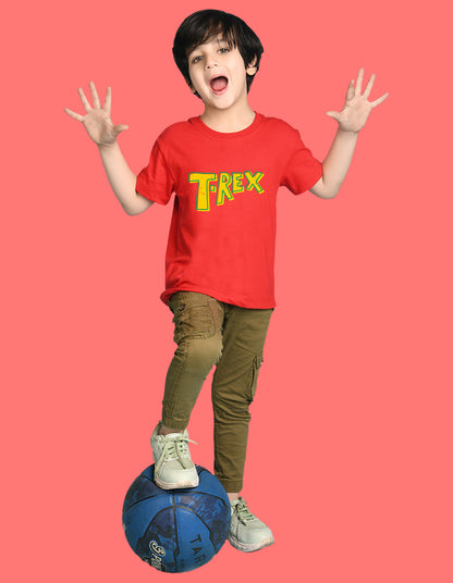 Nusyl Boys Red T-Rex Text Printed Short Sleeve Oversized T-Shirt