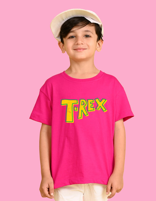 Nusyl Boys Hot Pink T-Rex Text Printed Short Sleeve Oversized T-Shirt