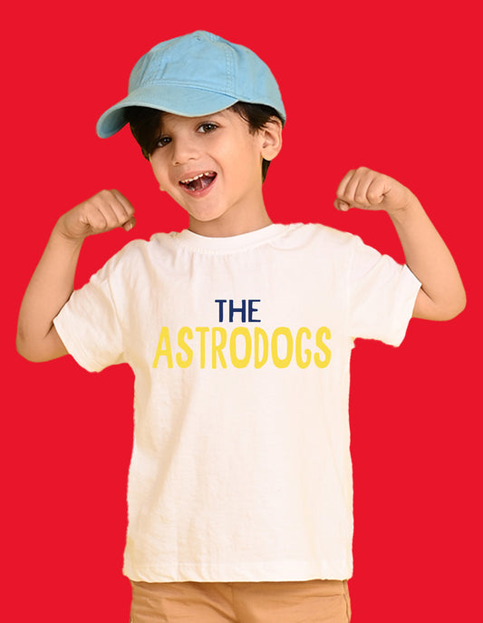 Nusyl Boys White The Astrodogs Text Printed Short Sleeve Oversized T-Shirt