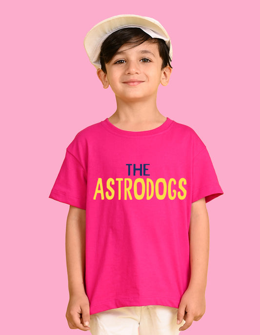 Nusyl Boys Hot Pink The Astrodogs Text Printed Short Sleeve Oversized T-Shirt
