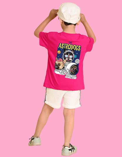Nusyl Boys Hot Pink The Astrodogs Text Printed Short Sleeve Oversized T-Shirt