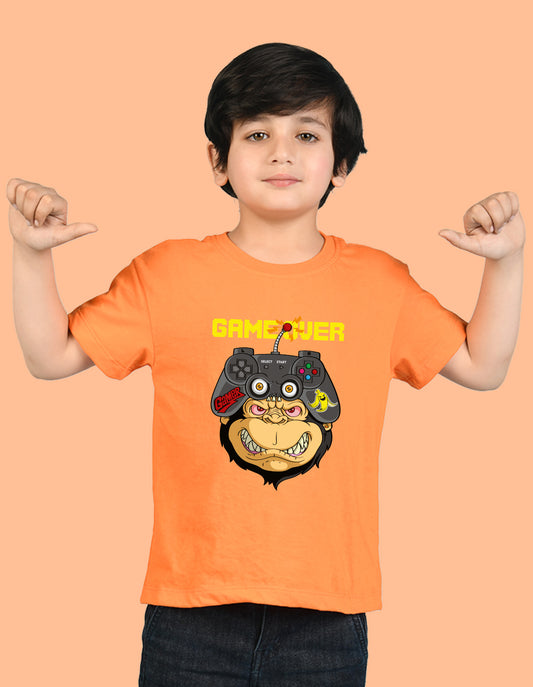 Nusyl Boys Orange Game Over Text Printed Short Sleeve Oversized T-Shirt