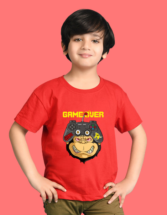 Nusyl Boys Red Game Over Text Printed Short Sleeve Oversized T-Shirt