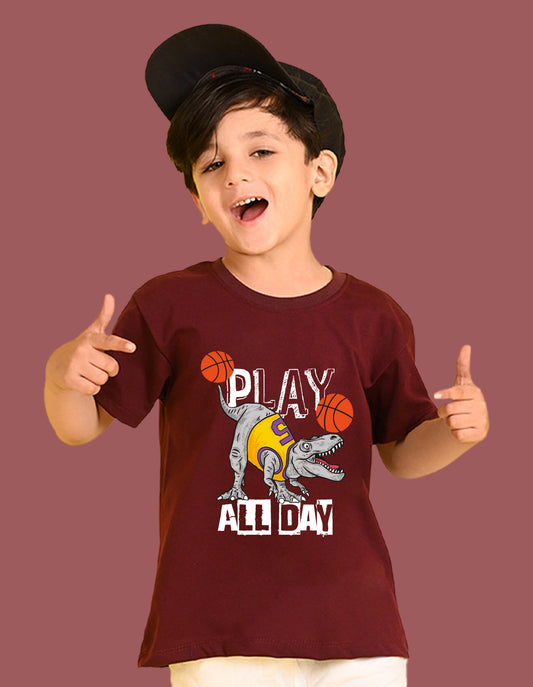 Nusyl Boys Wine Play All Day Text Printed Short Sleeve Oversized T-Shirt