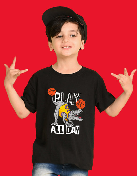 Nusyl Boys Black Play All Day Text Printed Short Sleeve Oversized T-Shirt