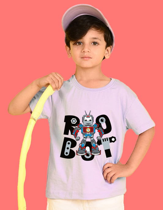 Nusyl Boys Lilac Robot Text Printed Short Sleeve Oversized T-Shirt