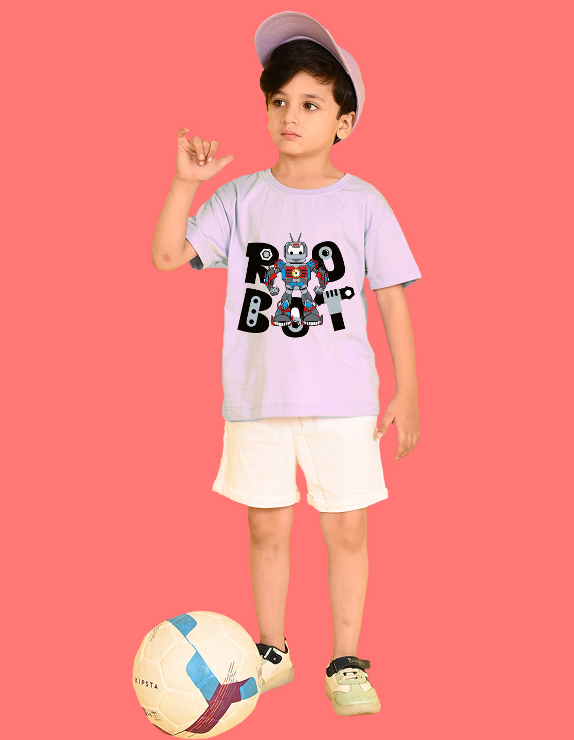Nusyl Boys Lilac Robot Text Printed Short Sleeve Oversized T-Shirt
