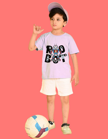 Nusyl Boys Lilac Robot Text Printed Short Sleeve Oversized T-Shirt