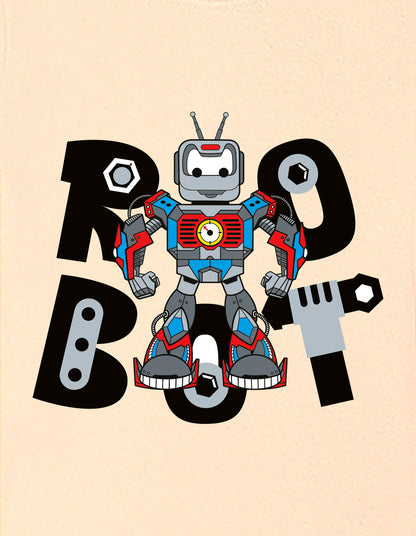 Nusyl Boys Beige Robot Text Printed Short Sleeve Oversized T-Shirt