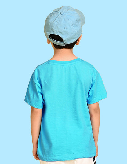 Nusyl Boys Sky Blue Robot Text Printed Short Sleeve Oversized T-Shirt